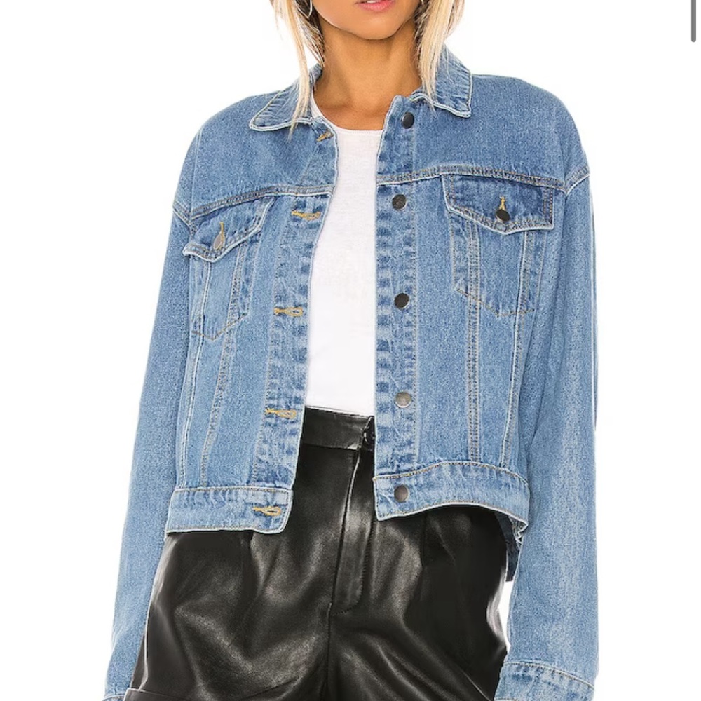 Superdown Revolve Raya Rhinestone Fringe Jacket in Light Blue Wash size large - Picture 4 of 8